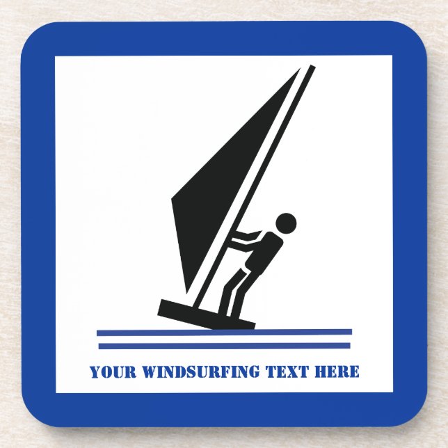 Windsurfer on board black, blue windsurfing custom coaster (Front)