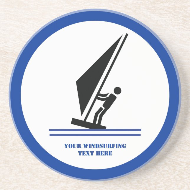 Windsurfer on board black, blue windsurfing custom coaster (Front)