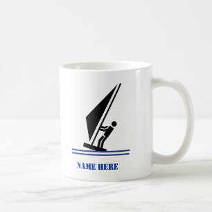 Windsurfer on board black, blue windsurfing custom coffee mug