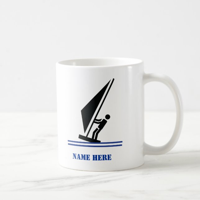 Windsurfer on board black, blue windsurfing custom coffee mug (Right)