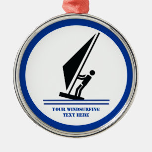 Windsurfer on board black, blue windsurfing custom metal tree decoration