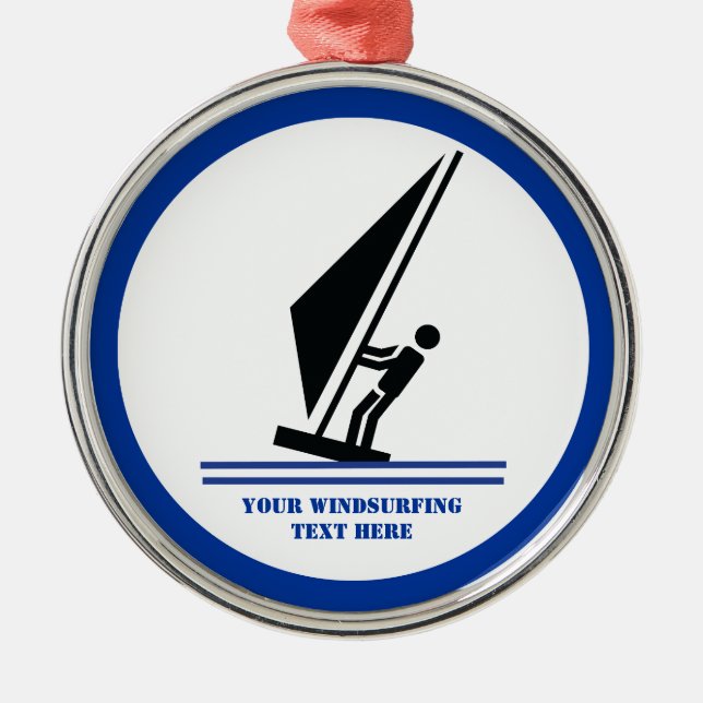 Windsurfer on board black, blue windsurfing custom metal tree decoration (Front)