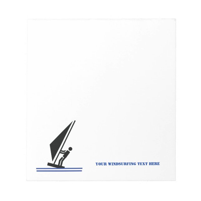 Windsurfer on board black, blue windsurfing custom notepad (Front)