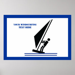 Windsurfer on board black, blue windsurfing custom poster