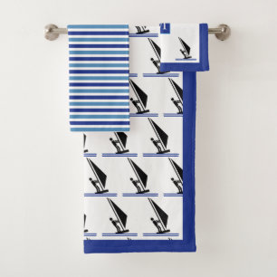 Windsurfer on board, monogram, stripes windsurfing bath towel set