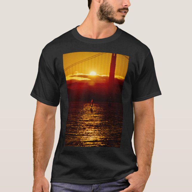 WindSurfer Silhoutted by Sunset  T-Shirt (Front)