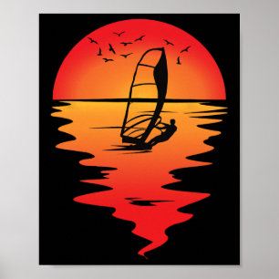 Windsurfer Vintage Romantic Sunrise Sunset Neck Si Poster