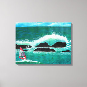 WindSurfer Wind Surfing in Hawaii Seascape  Wrappe Canvas Print
