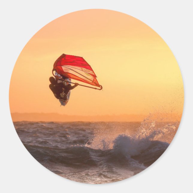 Windsurfing At Sunset Surfer Classic Round Sticker (Front)