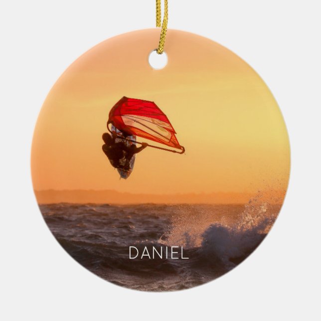 Windsurfing At Sunset Surfer Sailboarding Ceramic Tree Decoration (Front)