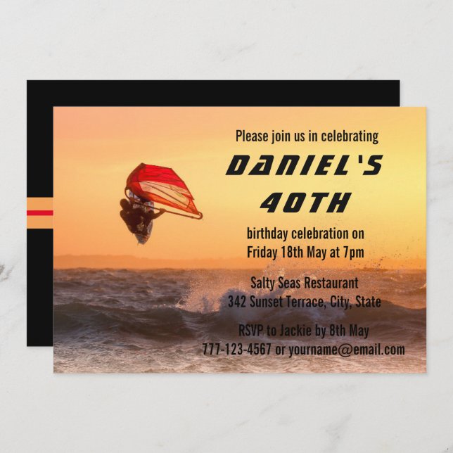 Windsurfing At Sunset Surfer Sailboarding Custom Invitation (Front/Back)