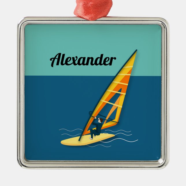 Windsurfing Metal Tree Decoration (Front)