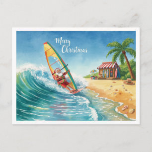 Windsurfing Santa Beach Christmas Card
