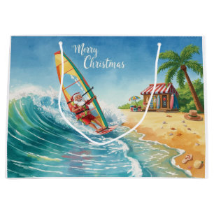 Windsurfing Santa Beach Christmas Large Gift Bag
