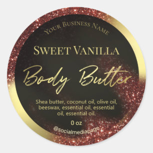 Windswept Glitter Red And Gold Body Butter Labels