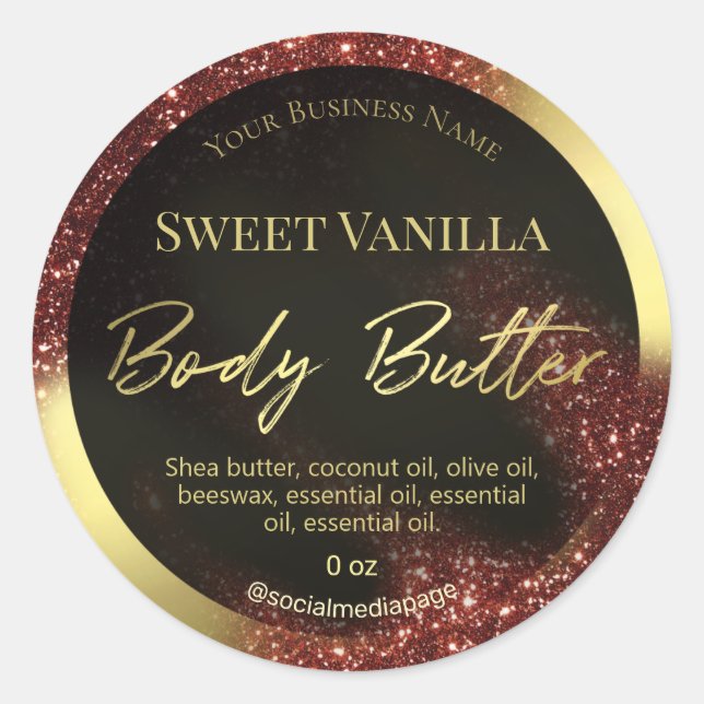 Windswept Glitter Red And Gold Body Butter Labels (Front)