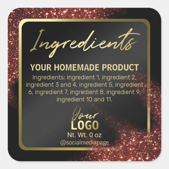 Windswept Glitter Red Black Gold Ingredient Labels (Front)