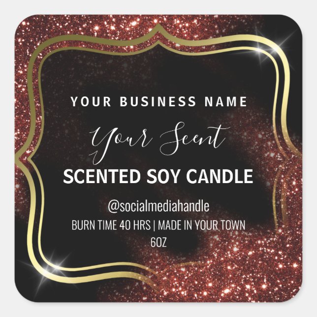 Windswept Glitter Red Gold Black Soy Candle Labels (Front)
