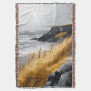 Windswept Nordic Coastline Contemporary Landscape Throw Blanket