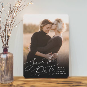 Windswept Script Vertical Photo Save The Date