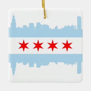 Windy City Skyline Chicago Flag Ceramic Tree Decoration