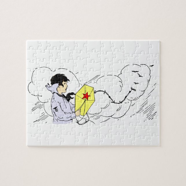 Windy Kite Flying Day Puzle Jigsaw Puzzle (Horizontal)