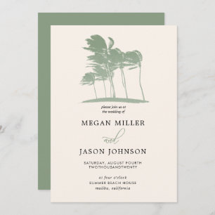 Windy Palm Trees, Sage Green Destination Wedding Invitation