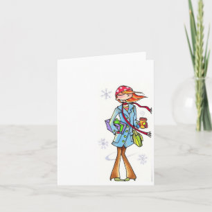 windy winter women notecard