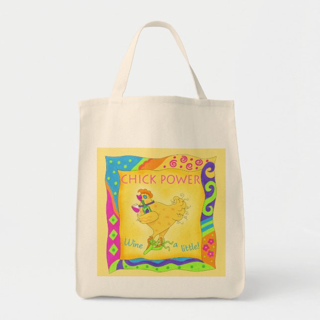 Wine a Little Chick Power Custom Yellow Tote Bag (Front)