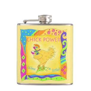Wine a Little Chick Power Name Personalised Yellow Hip Flask