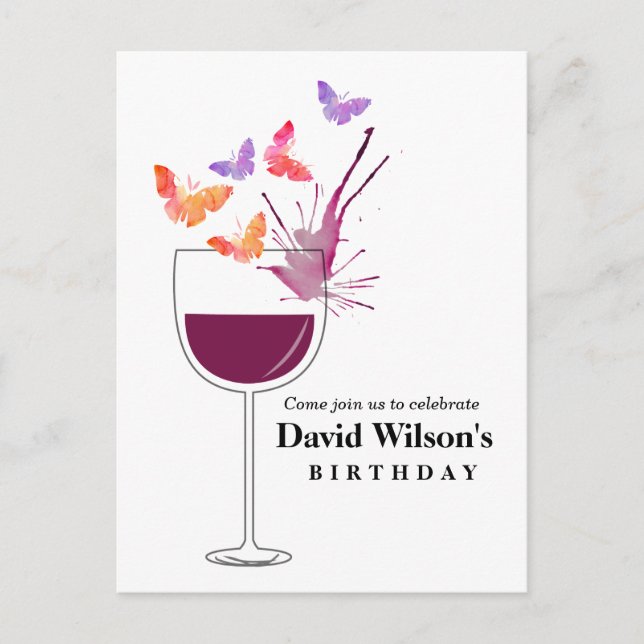 wine, adult birthday, invitation postcard (Front)