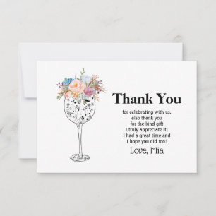 wine, adult birthday, wedding, floral thank you card