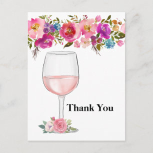 wine, adult birthday, wedding, floral thank you invitation postcard