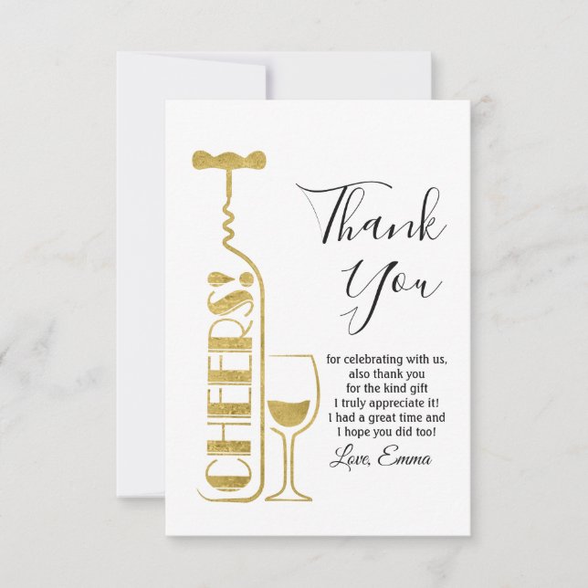 wine, adult birthday, wedding, party thank you card (Front)