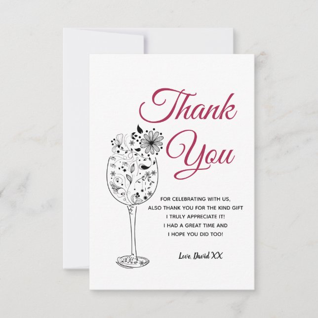 wine, adult, thank you card (Front)