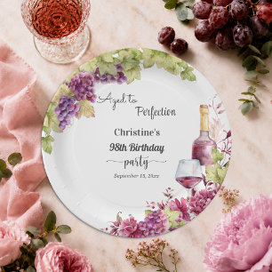 Wine Aged to Perfection 98th Birthday Party Paper Plate