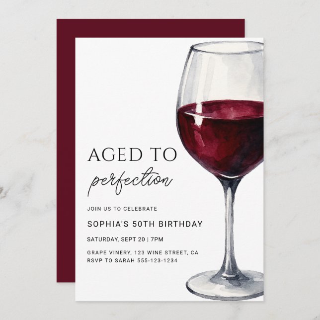 Wine Aged To Perfection Adult Birthday Party Invitation (Front/Back)