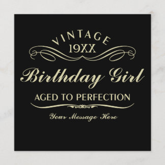 Wine Aged to Perfection Birthday Black Invitation