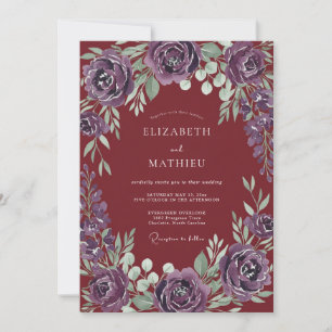 Wine Amethyst Foliage Eucalyptus Wedding Invitation