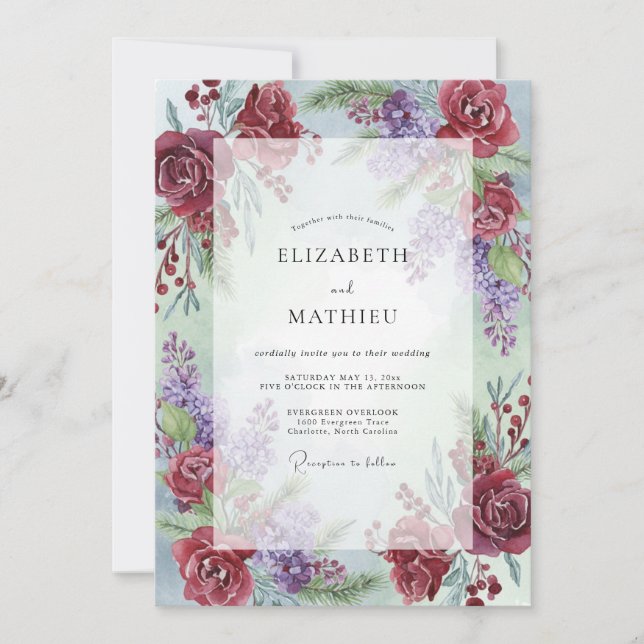 Wine Amethyst Painted Wedding Invitation (Front)