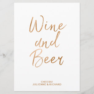 Wine and Beer Wedding Sign   Stylish Gold Rose Invitation