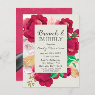 Wine and Blush Pink Peony Brunch & Bubbly  Invitation