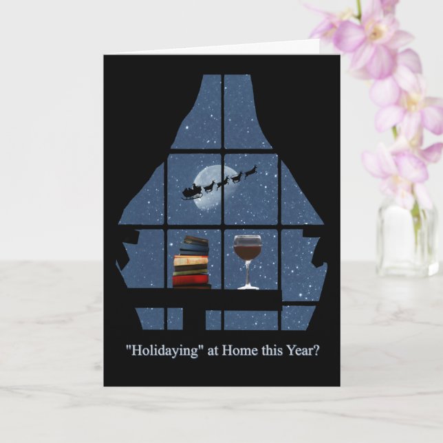 Wine and Books with Santa Stay At Home Holiday Card (Orchid)