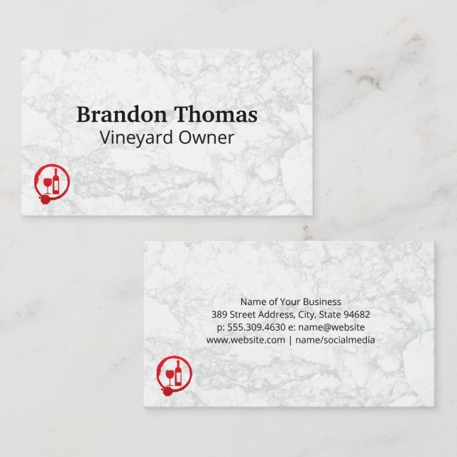 Wine and Bottle Logo | White Marble Business Card (Front/Back)