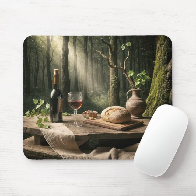 Wine And Bread In Summer Forest Mouse Mat (With Mouse)
