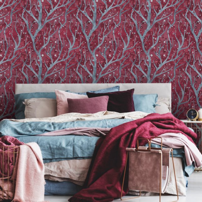 Wine and Cadet Grey Tree Branches Pattern  Wallpaper (Creator Uploaded)