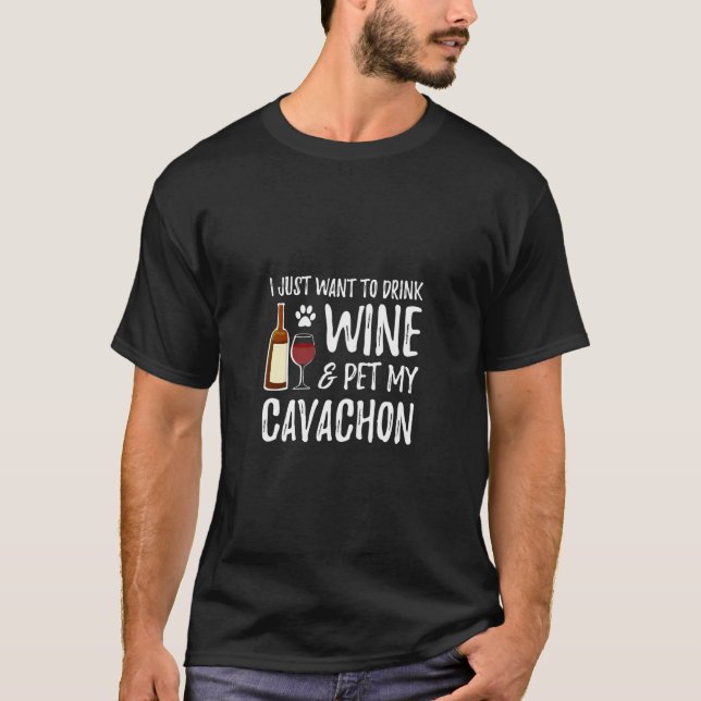 Wine And Cavachon T-Shirt For Cavachon Dog Mum (Front)