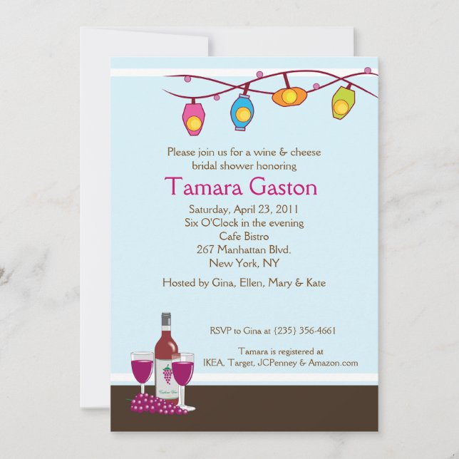 Wine and Cheese 5x7 Bridal Shower Invite (Front)