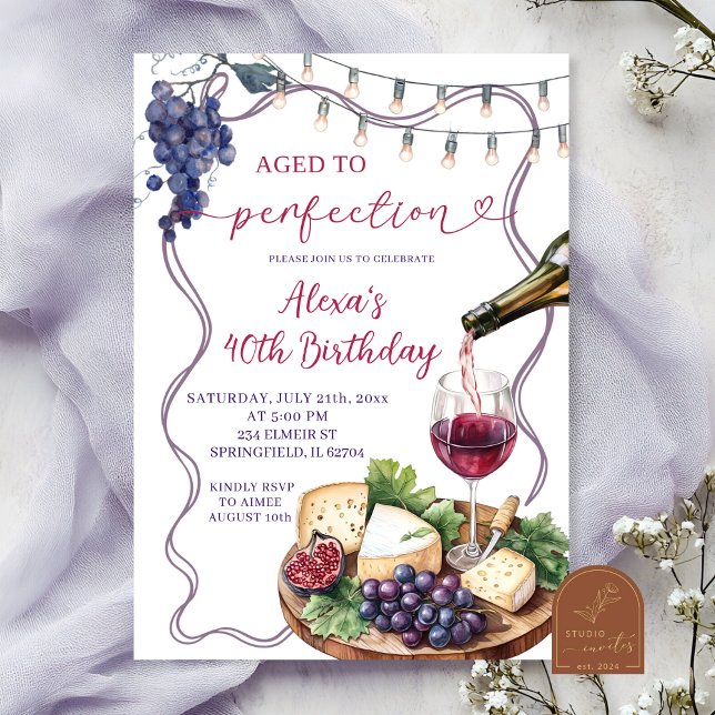 Wine and Cheese Aged to Perfection Birthday Invitation (Creator Uploaded)