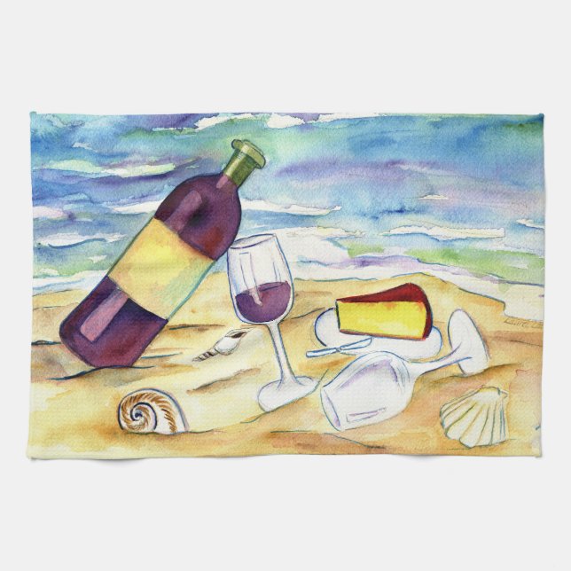 Wine and Cheese at the Beach Art Kitchen Towels (Horizontal)